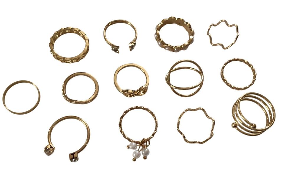 4471 NIP Set of 13 Gold Stacking Rings Bohemian Style Gold Ring Set